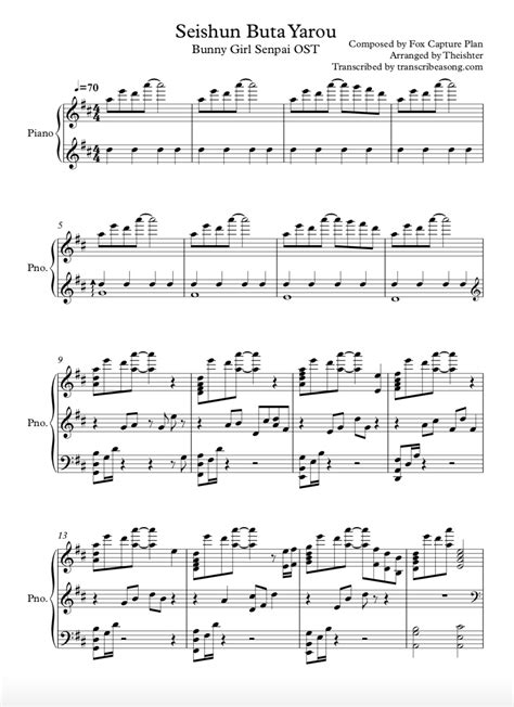 Anime Sheet Music Transcription Sample Page | Transcribe a Song