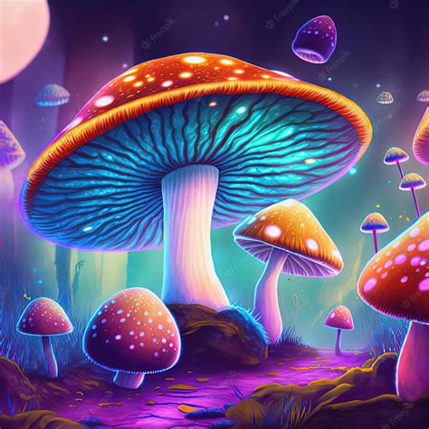 Premium Photo Psychedelic Magic Mushrooms In Bright Neon Colors