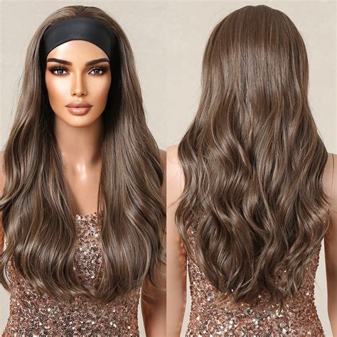 Pelucas Sint Ticas Con Diadema Marr N Para Mujeres Negras Cabello Largo