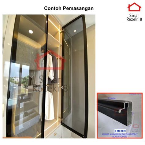 Jual Frame Aluminium Hitam Handle Kaca Pintu Lemari Kitchen Profil Fhd