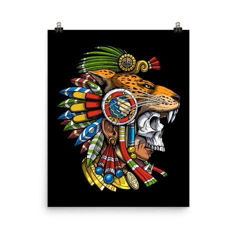 Aztec Jaguar Warrior Mask Poster Aztec Skull Wall Decor Native Mexican ...