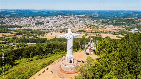 Cristo Redentor of Guaporé RS. Aerial view of Cristo Redentor and the ...