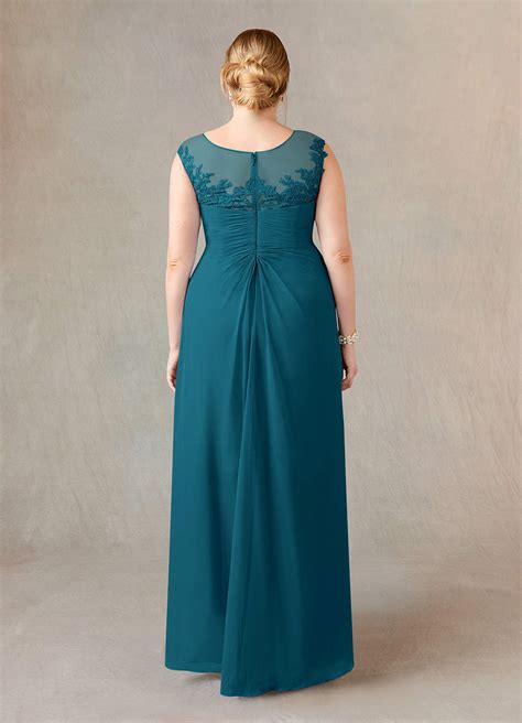 Ink Blue Azazie Endora A Line Scoop Lace Chiffon Asymmetrical Dress