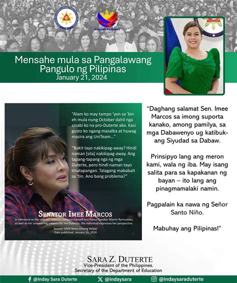 Pinasalamatan Ni Presidente Sara Duterte Si Sen Imee Marcos Pinoy