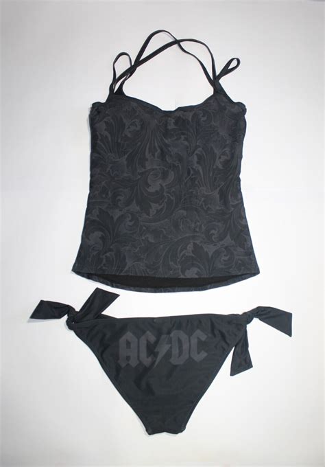 AC DC Bikini Set Women S Black Tankini Rock Band Bikini ACDC Swimsuit Size S EBay