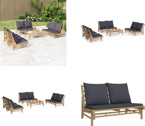 VidaXL 5 Delige Loungeset Met Kussens Bamboe Donkergrijs Loungeset