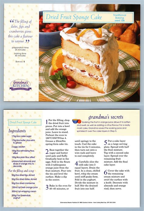 Dried Fruit Sponge Cake Baking Grandma S Kitchen Recipe Card