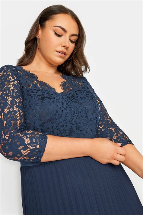 Yours London Plus Size Navy Blue Lace Wrap Pleated Maxi Dress Yours