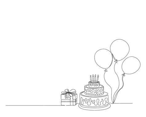 premium vector continuous   drawing  birthday cake