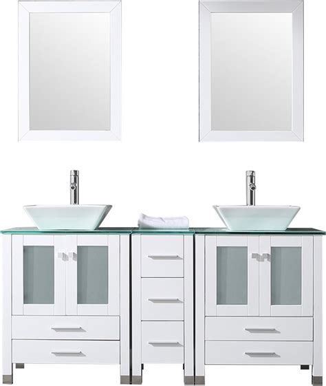 Wonline 60 White Double Wood Bathroom Vanity Cabinet And Round Ceramic Sink W