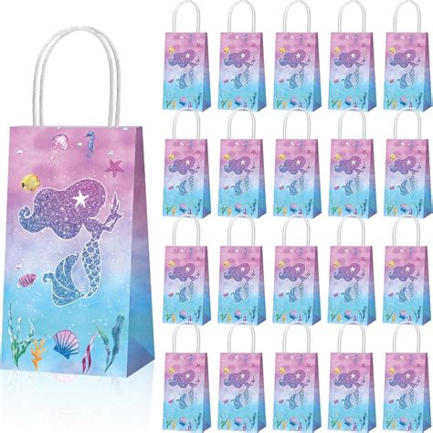 Fumete 20 Pcs Mermaid Bags Mermaid Party Bags Mermaid Goodie Bags With Handles Candy