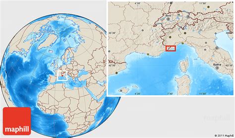 Shaded Relief Location Map of Monte-Carlo