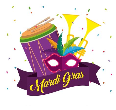 Free Vector Mardi Gras Celebration With Trumpets And Drum