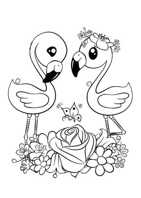 Coloriage Deux petits flamants roses pour enfant dessin gratuit à imprimer