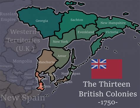 The 13 British Colonies - 1750 : r/imaginarymaps