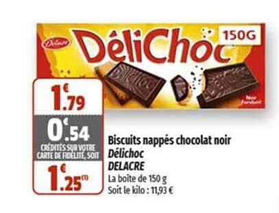 Promo Biscuits Nappés Chocolat Noir Délichoc Delacre chez Coccinelle