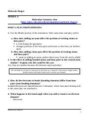 Molecule Shapes Student Handout Docx Molecule Shapes MODEL 1