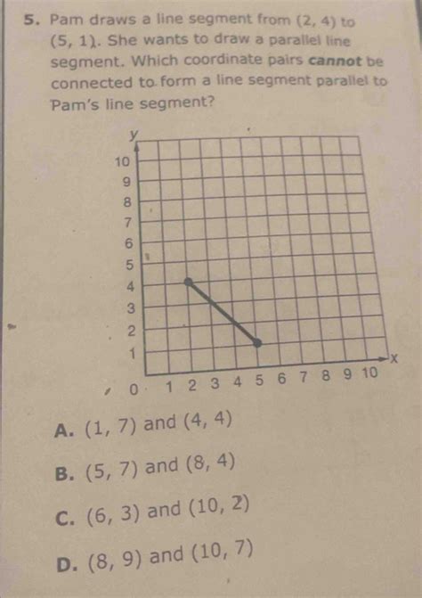 Solved 5 Pam Draws A Line Segment From 2 4 To 5 1 She Wants To