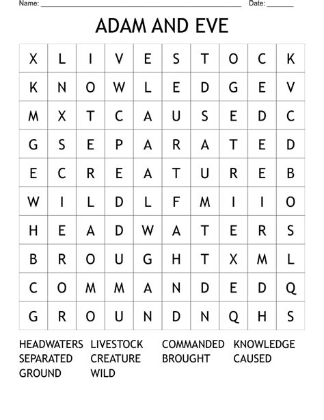 Adam And Eve Word Search Wordmint