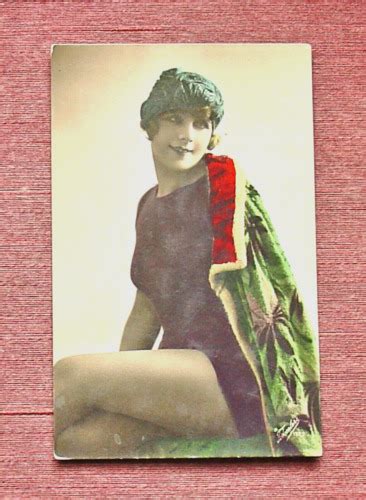 Sexy Art Deco Bathing Beauty Color Tinted Real Photo Ebay