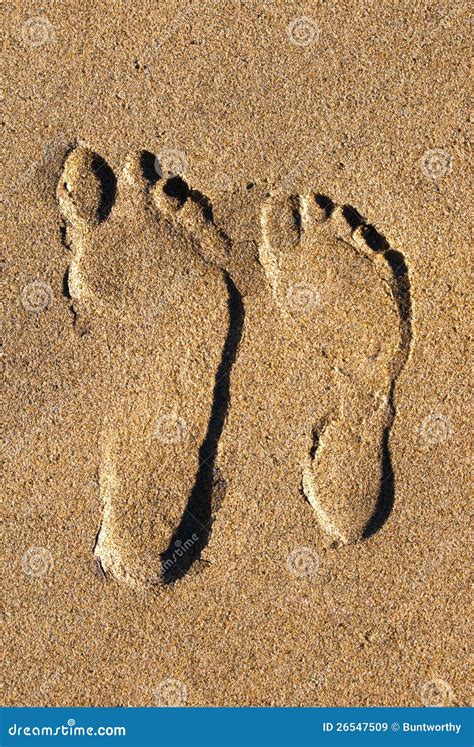 Two Footprints In The Sand From Above Stock Image Image Of Toes