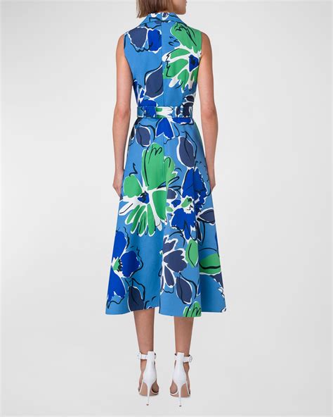 Akris Abraham Floral Print Belted Midi Dress Neiman Marcus