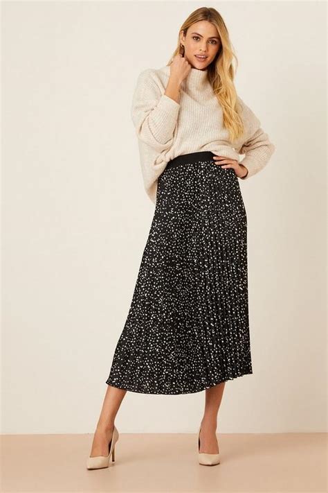 Skirts Mono Spot Print Pleated Midi Skirt Dorothy Perkins