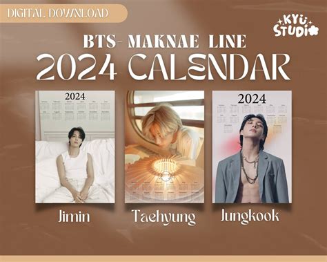 BTS Jimin Taehyung Jungkook 2024 Poster Desk Calendar A3 A4 A5 Digital