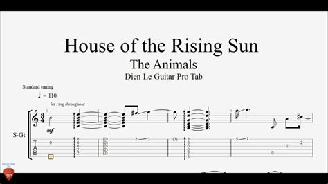 House Of The Rising Sun Guitar Tab Youtube