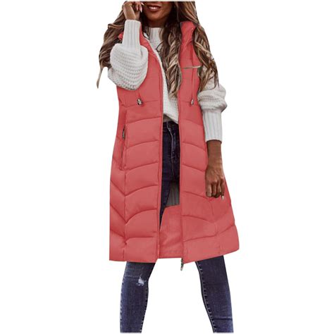 Aherbiu Plus Size Long Puffer Vest For Women Sleeveless Winter Down