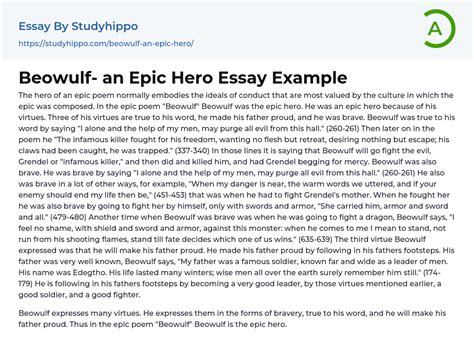 Beowulf An Epic Hero Essay Example Studyhippo