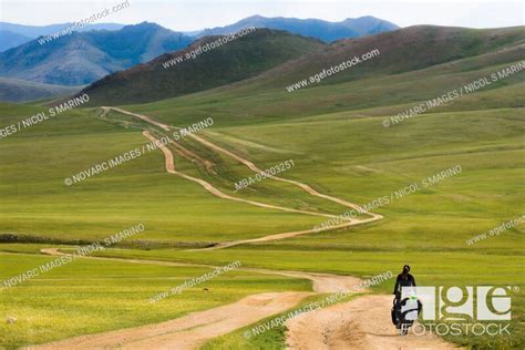 Cycling In The Mongolian Steppe Mongolia Stock Photo Picture And