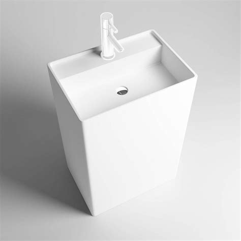 Dyconn Square Freestanding Solid Surface Pedestal Bathroom Sink in ...