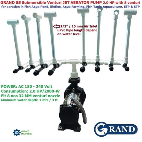 GRAND 2 0 HP SS Submersible Venturi Jet Aerator Pump With Eight Venturi