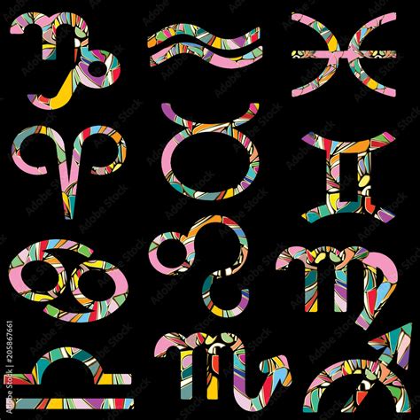 Zodiac signs. Vector set. 12 Astrological ornamental zodiac symbols ...