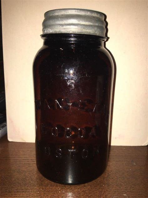 Vintage Wan Eta Cocoa Boston Amber Quart Qt Mason Fruit Jar 15 1904658229