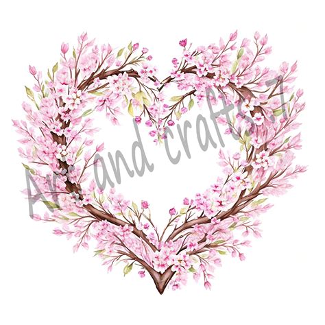 Cherry Blossom Heart Wreath Clipart 18 High Quality S Etsy