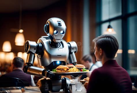 Robot Waiter Serving Food at a Restaurant. Stock Illustration ...