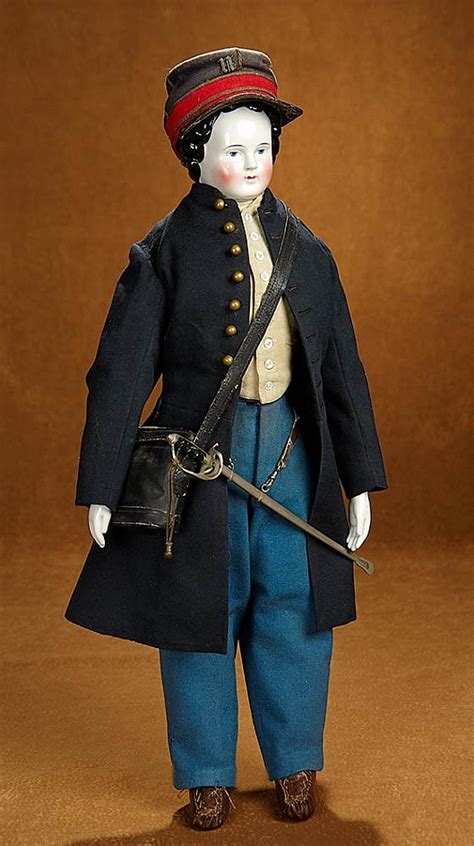 German Porcelain Doll with Original Costume, Union Civil War Soldier