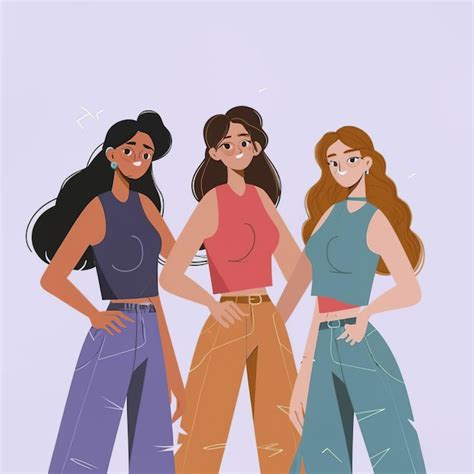 Ilustración vectorial 2d coloridas chicas geniales Vector Premium