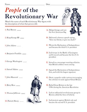 American Revolutionary War Major Figures Reading Passage