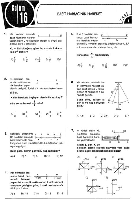 Basit Harmonik Hareket Test Fizik Net Tr