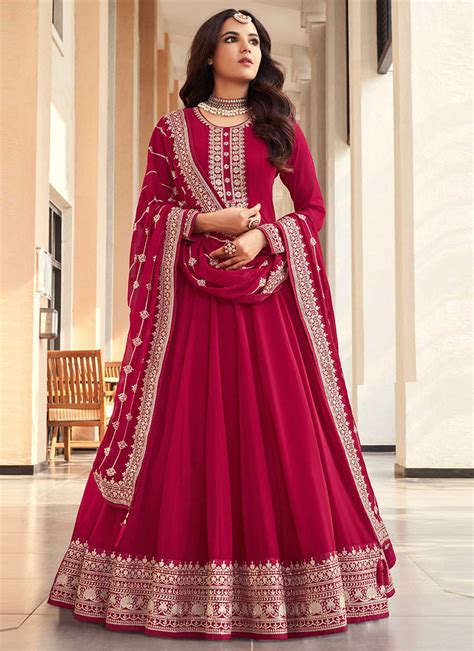 Buy Full Sleeve Jasmin Bhasin Pink Georgette Embroidery Anarkali Suit