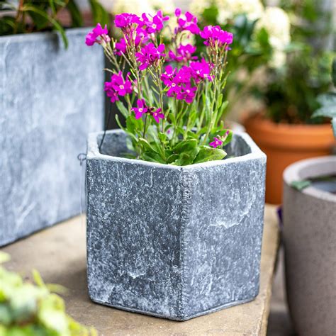 Slate Light Grey Hexagon Garden Pots Planters Apta