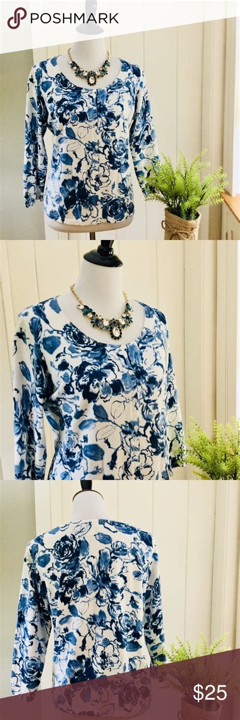 Talbots Blue And White Floral Cotton Cardigan Cotton Cardigan Clothes