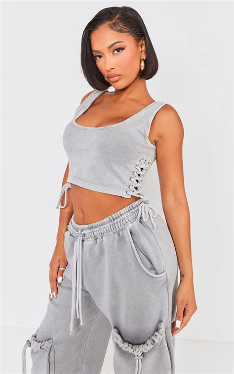 Shape Light Grey Washed Scoop Neck Crop Top Shape Prettylittlething Aus