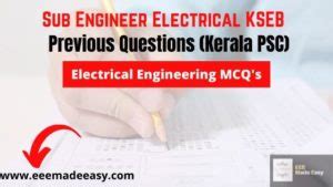 Sub Engineer Electrical Kseb Previous Questions Kerla Psc Eee Made Easy