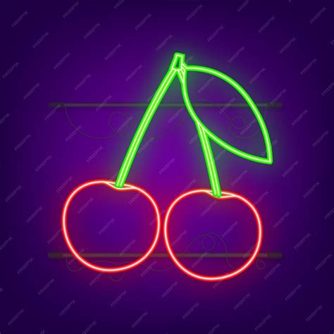 Premium Vector Ripe Red Cherry Berries With Leaves Neon Icon Vector