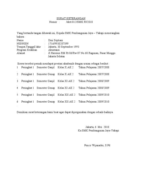 Detail Contoh Surat Keterangan Peringkat Kelas Koleksi Nomer