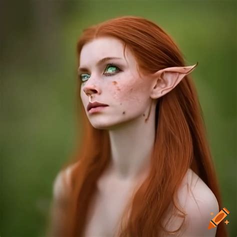 Portrait Of An Auburn Haired Elven Woman In A Meadow